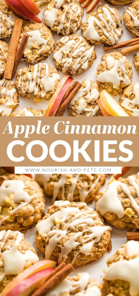 Apple Cinnamon Cookies, Apple Cookies Recipes, Cinnamon Oatmeal Cookies, Autumn Cookies, Fall Cookie Recipes, Apple Cinnamon Oatmeal, Fall Baking Recipes, Fall Desserts Easy, Fall Snacks