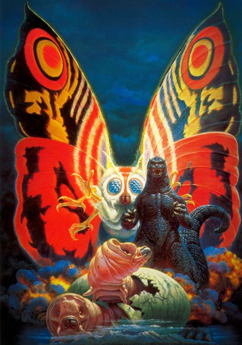 All sizes | Godzilla vs Mothra, Noriyoshi Ohrai Painting (1992) | Flickr - Photo Sharing! Noriyoshi Ohrai, Original Godzilla, Robot Monster, Godzilla Wallpaper, All Godzilla Monsters, Japanese Monster, Kaiju Art, Kaiju Monsters, Giant Monsters