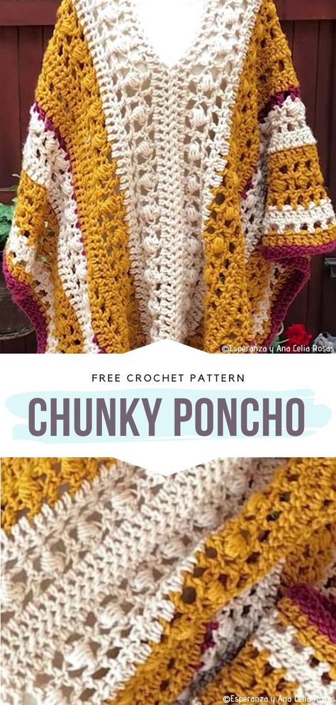 Crochet Poncho Free Pattern Woman, Chunky Yarn Crochet, Crocheted Clothing, Zig Zag Crochet, Clothing Crochet, Simple Stitches, Crochet Women, Winter Projects, Crochet Poncho Free Pattern