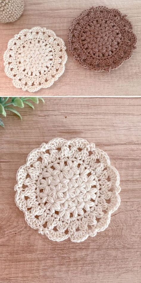 26 Best Crochet Accessories Patterns For Home Crochet Puff Stitch Coaster, Crochet Coasters In A Pot, Crochet Coasters Free Pattern Round, Crochet Coaster Set Free Pattern, Crochet Plant Coaster, Crochet Motif Patterns Free, Crochet Coaster Patterns, Crochet Placemat, Crochet Placemat Patterns
