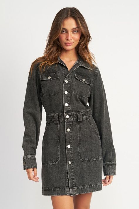 Valtena · Products · Swiftly Button Down Denim Mini Dress · Shopify Black Denim Dress Outfit, Black Denim Dress, Denim Dress Outfit, Black Denim Shirt, Button Down Denim Dress, Denim Shirt Dress, Judy Blue Jeans, Denim Mini Dress, Contemporary Outfits