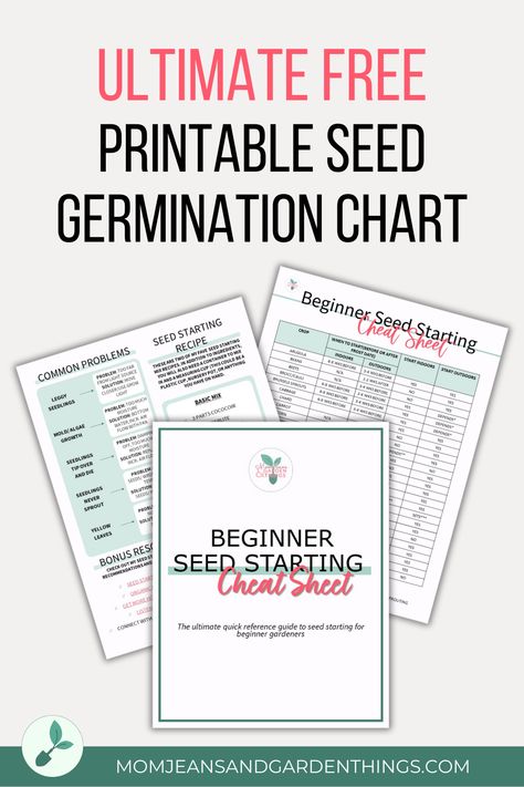 This helpful seed germination chart provided so much great information on when and how to plant seeds. It is perfect for those just starting out in gardening and looking for guidance. With this cheat sheet, you can easily plan your seed germination process and ensure successful growth. Plus this seed germination guide is FREE! Seed Starting, Seed Sowing Chart, Seed Germination Chart, Seed Starting Chart, Beginner Garden, Garden Plan, Seed Germination, Plant Seeds, Perfect Timing