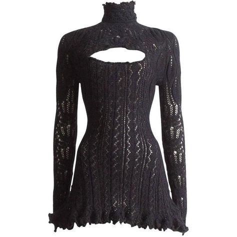 Preowned Vivienne Westwood Corseted Crochet Knit Mini Dress, Aw 1993 ($8,081) ❤ liked on Polyvore featuring dresses, mini dress, black, cut-out dresses, corset dress, corset style dress, scalloped dress and collar dress Vivienne Westwood Dress Short, Back Cutout Dress, Vivienne Westwood Short Dress, Vivienne Westwood Dress Black, Crochet Dress Short, Knitted Mini Dress, Short Crochet Dress, Crochet Black Dress, Crochet Dress Black