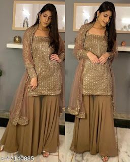 Suits For Women Indian, Georgette Kurta, Girls Fashion Tops, Sequence Embroidery, Kurta Sharara, Latest Designer Dresses, Bridal Lehenga Collection, Long Kurti Designs, Palazzo Suit