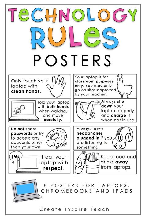 Using Technology In The Classroom, Technology Expectations In The Classroom, Technology Rules In The Classroom, Ipad Rules In The Classroom, Classroom Technology Middle School, Classroom Technology Elementary, Technology Teacher Elementary, Technology Classroom Ideas, Classroom Technology Ideas