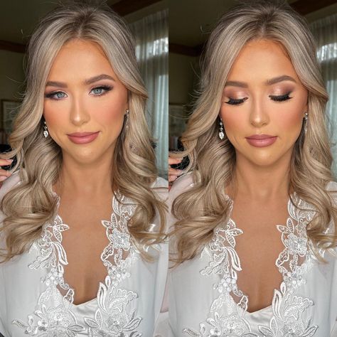 All Posts • Instagram Fall Wedding Makeup Bride, Makeup Styles Wedding, Wedding Day Natural Makeup Brides, Different Wedding Makeup Looks, Wedding Makeup Halo Eye, Wedding Glam Blue Eyes, Bridesmaid Makeup For Blondes, Simple Glam Bridal Makeup, Bridal Makeup Blue Eyes Natural