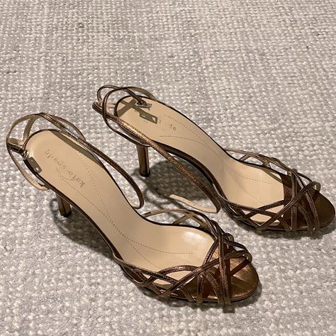 New, Never Worn Kate Spade Sandals In Gold/Brown Vintage Designer Heels, 00s Shoes, Going Out Shoes, Elegant Shoes Heels, Kate Spade Sandals, Chic Shoes, Shoe Inspo, Everyday Luxuries, 3 Inch Heels