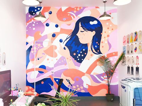 Making murals, looking for walls! by Alice Lee #dribbble #graphic #design #art #inspiration #learning #digital #graphicdesign #illustration #ui Alice Lee, Seni Mural, Wall Illustration, Illustration Interior, Interior Murals, Seni Pastel, Bg Design, Posca Art, Bedroom Murals