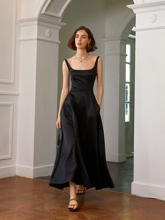 Designer fashion, Seoul-fully created | W Concept Long Black Dress Sleeveless, Long Sleeveless Dress Outfit, Black Sleeveless Gown, Formal Black And White Dresses, Silk Black Dress Long, Black Formal Dress Long Classy Simple, Fit And Flare Black Dress, Timeless Black Dress, Black Dress Classy Elegant Long Formal