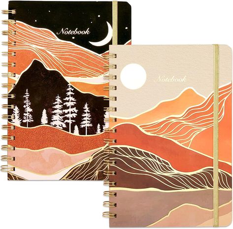 EOOUT 2 Pack Spiral Notebook Journals for Women, A5 Size 5.7x 8.5 Inches College Ruled Hardcover Spiral Journal, 160 Pages 2 Abstract Sun and Moon Design Back Pocket, for Office School Supplies Gifts Sun And Moon Design, Spiral Journal, Abstract Sun, Coil Binding, Ruled Paper, Writing Notebook, Ruled Notebook, School Notebooks, Cute Notebooks