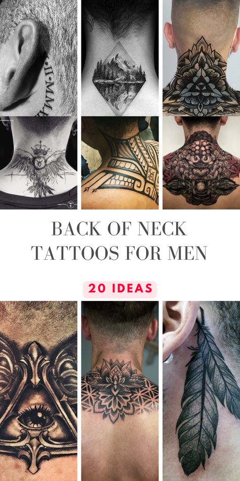 Make subtle statements with a men's back of neck tattoo. Discover designs that add a touch of intrigue and style to the nape of your neck. Men’s Back Of The Neck Tattoos, Neck Tattoos Man, Mens Tattoo Neck, Tattoo Back Neck Men, Men’s Back Neck Tattoo, Neck Back Tattoo Men, Back Neck Tattoo For Guys Men, Back Side Tattoo For Men, Men’s Back Of Neck Tattoos