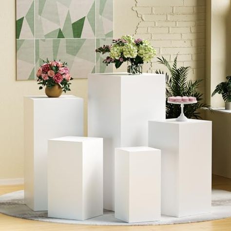 Kelfara 5PCS Metal Display Pedestal Stand For Parties,White Square Pedestal Stand Display Plinth Pillars Stand for Party Wedding Baby Shower Birthday Event Decor Display Plinth, Sculpture Display, Display Pedestal, Pedestal Stand, Birthday Event, Metal Display, Stand Display, Event Decoration, Party Scene