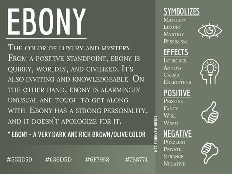 Ebony Color Meaning - The Color Ebony Symbolizes Luxury and Mystery What Do Colors Mean, Color Magick, Therapy Healing, Color Meaning, Colour Psychology, Color Symbolism, Ebony Color, Color Healing, Color Puzzle