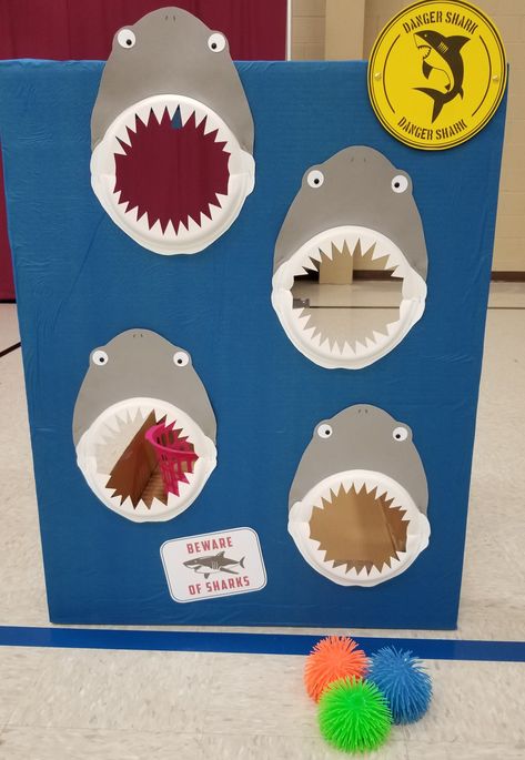 Shark Toss Game, Ocean Themed Carnival Games, Ocean Theme Party Activities, Pin The Tail On The Shark, Ocean Birthday Games, Breaker Rock Beach Vbs Games, Ocean Obstacle Course, Baby Shark Birthday Party Games, Shark Birthday Games