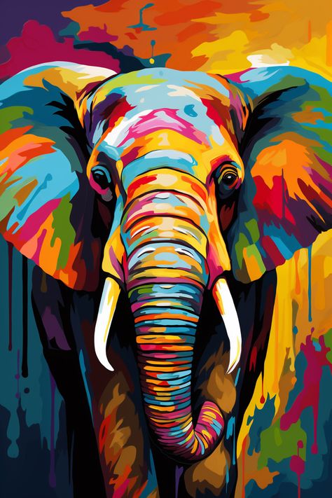 Pop art style elephant Elephant Art Drawing, African Portraits Art, Elephant Painting Canvas, Colorful Animal Paintings, Africa Art Design, Animal Paintings Acrylic, Abstract Art Projects, Elephant Artwork, Abstract Elephant