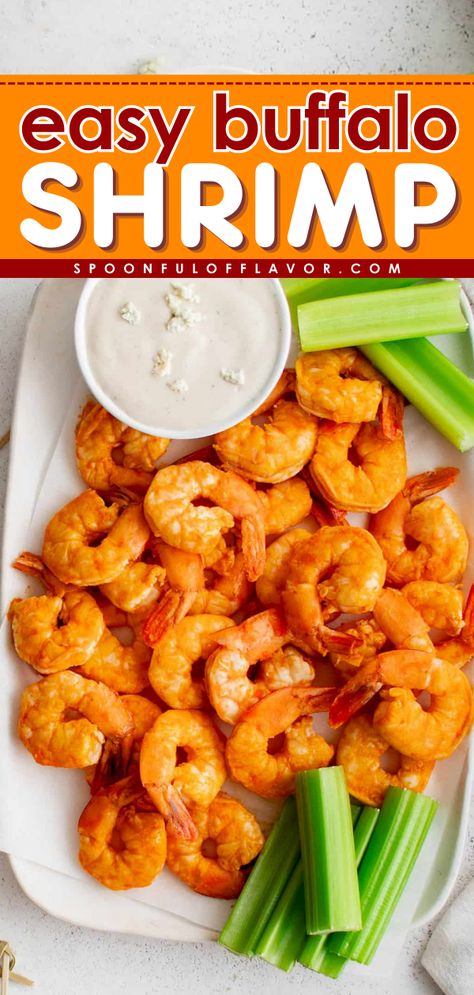 Delicious buffalo shrimp cooks in the oven in under 30 minutes! Enjoy this easy recipe as a tasty appetizer or serve it over a fresh salad for a complete meal. Easy Homemade Buffalo Sauce, Buffalo Shrimp Recipes, Buffalo Shrimp, Homemade Buffalo Sauce, Baked Shrimp, Fresh Salad, Shrimp Recipes Easy, Perfect Dinner, Shrimp Recipe