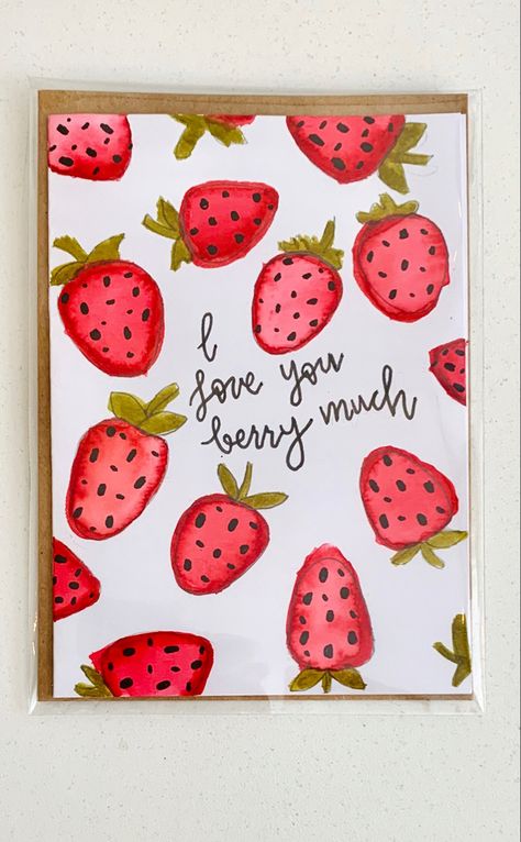 Natal, Valentines Day Cute Cards, Strawberry Valentine Card, Valentine’s Day Cards For Him Diy, Vday Diy Gifts, Strawberry Mothers Day Card, Valentine's Card Diy, Cute Cards For Valentines Day, Strawberry Love Notes