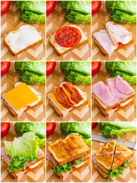 Club Sandwiches Ideas, What To Put On A Sandwich, Easy Sandwich Lunch Ideas, Easy Club Sandwiches, Sandwich Recipes Picnic, Healthy Club Sandwich, Dinner Light Recipes, Easy Homemade Sandwiches, Good Sandwiches For Lunch