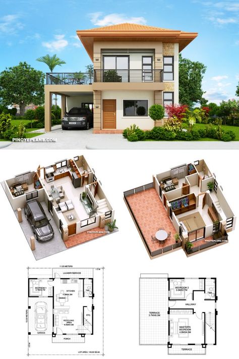 Havana Is A Two Storey House With 3 Bedrooms With Usable Floor Area Of House With 3 Bedrooms, Two Storey House Plans, Philippines House Design, Indoor Hot Tub, Small Modern House Plans, Pelan Rumah, Two Story House Design, Modern House Floor Plans, 2 Storey House Design