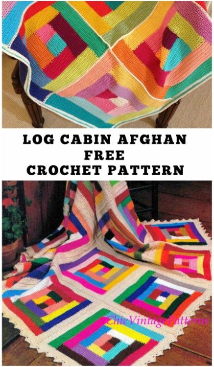 Bright Log Cabin – Crochet Afghan Log Cabin Crochet Blanket, Log Cabin Crochet, Crochet Log Cabin, Cabin Crochet, Temp Blanket, Afghan Crochet Patterns Easy, Chunky Blankets, Christmas Crochet Blanket, Knitted Blanket Squares