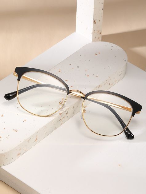 Collar    Browline Embellished   Women Accessories French Glasses Woman, Glasses Frame Shapes, Round Framed Glasses, Cute Glasses For Women Frames, Frames For Glasses For Women, Spex Frames Women, Cute Glasses Frames For Round Faces, Browline Glasses Women, Metal Glasses Frames For Women