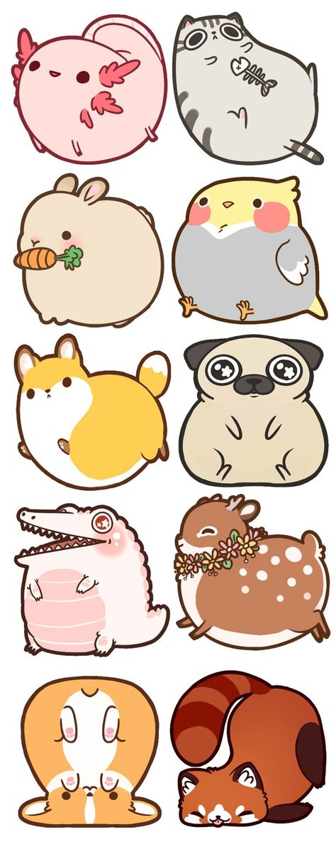 Fat Animal Acrylic Charms~! by Rebecca and Damien Bakels-Murphy — Kickstarter Animal Illustrations, Fat Animals, Haiwan Lucu, Pola Kartu, 강아지 그림, 카드 디자인, Animale Rare, Fotografi Alam Semula Jadi, Cute Animal Drawings Kawaii