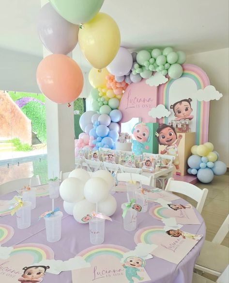 Cocomelon Bday Theme, 1st Birthday Cocomelon Theme, Pastel Cocomelon Party, Cocomelon First Birthday Party, Cocomelon Party Theme, Coco Melon Birthday Party Ideas, Cocomelon First Birthday, Cocomelon Theme Birthday Party, Cocomelon Birthday Party