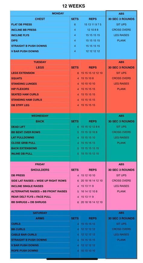 12 Week Exercise Plan, One Year Workout Plan, Women Weekly Workout Plan Gym, Detailed Workout Plan, Week Split Workout, Monthly Gym Workout Plan, 2 Week Gym Workout Plan, Workout Split Week, Gym Workouts Weekly Plan Men