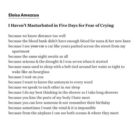 Poetry Foundation on Instagram: ““I Haven’t Masturbated in Five Days for Fear of Crying” by Eloisa Amezcua in the March issue of POETRY @eloisaam ⠀⠀⠀⠀⠀⠀⠀⠀⠀ ⠀⠀⠀⠀⠀⠀⠀⠀⠀…” Poetry, Instagram, Foundation, Poetry Examples, Poetry Foundation, Blood Bank, On Instagram