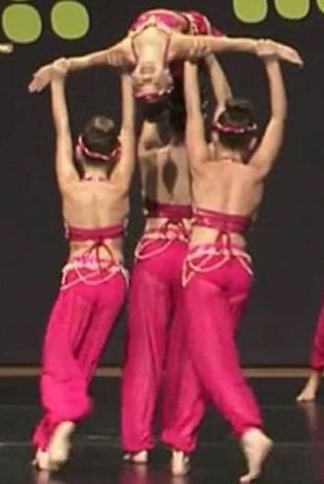 a lift during 'Arabian Nights' group dance Jazz Dance Lifts, Group Lift Dance, Dance Lifts Contemporary Group, Dance Lifts Group, Partner Tricks, Dance Composition, Choreography Inspiration, Dance Lifts, Dancing Choreography