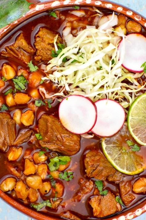 Chili Rojo Pork, Pozole Aesthetic, Hominy Soup Recipes, Authentic Pozole, Pozole Rojo Recipe, Mexican Soups, Mexican Recipies, New Mexico Chili, Chile Relleno Recipe