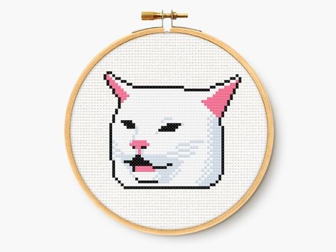 Confused Cat Meme Cross Stitch Pattern Funny Embroidery - Etsy Australia Confused Cat, Patterns Black And White, Subversive Cross Stitch Patterns, Funny Embroidery, Anchor Threads, Subversive Cross Stitch, Cat Meme, Monochrome Pattern, Pattern Code