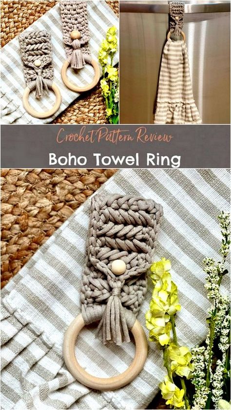 Knitted Towel Topper Pattern, Free Crochet Pattern For Kitchen Towel Ring, Crochet Kitchen Towel Ring Pattern, Crochet Around The House, Boho Towel Holder, Kitchen Towel Holder Crochet Free Pattern, Crochet Christmas Items To Sell, Sew Towel Toppers, Dish Towel Holder Kitchen