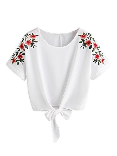 Embroidery Knot, Pakaian Crop Top, Embroidery Fashion Detail, Knot Front Top, Kleidung Diy, فستان سهرة, Cropped Tops, Embroidery Fashion, Flower Embroidery