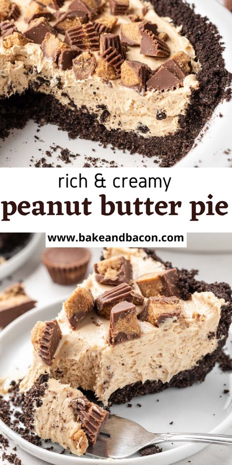 Peanut Butter Pie Recipe, Keto Pie, Butter Pie Recipe, Peanut Butter Dessert Recipes, Peanut Butter Pie Recipes, Easy Pie Recipes, Bake Recipes, Oreo Crust, Peanut Butter Desserts