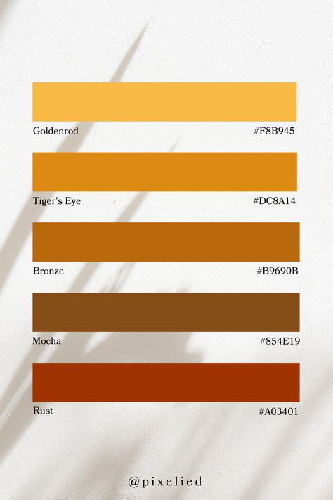 Bask in the rich hues of a fiery sunset with this warm palette: Goldenrod beams with golden warmth, Tiger's Eye glows with amber allure, Bronze adds a touch of antiquity, Mocha offers a comforting richness, while Rust ignites with the intensity of autumn leaves. Warm Earth Tone Color Palette, Amber Color Palette, Color Scheme Generator, Earth Colour Palette, Tone Color Palette, Earth Tone Color Palette, Color Generator, Fiery Sunset, Flip Image