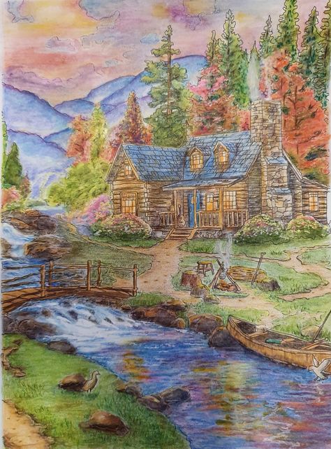 Fantasy Color Pencil Art, Nature Drawing With Colored Pencils, Color Pencil Water Drawing, Landscape Painting With Colored Pencils, Colored Pencil Building Drawing, Pencil Colour Nature Drawing, Colour Drawings Pencil, Scenery With Pencil Colour, Color Pencil Drawing Nature