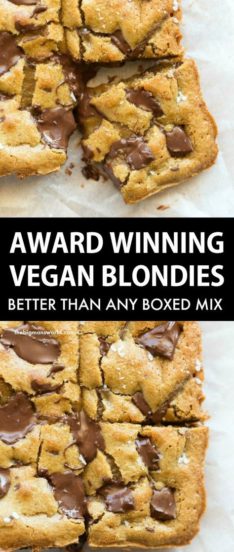 Gooey Blondies, Exotic Desserts, Ella Vegan, Vegan Blondies, Nut Free Desserts, Egg Free Desserts, Vegan Gluten Free Desserts, Vegan Baking Recipes, Plant Based Desserts