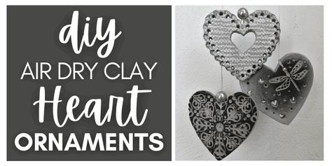 Easy Air Dry Clay Heart Ornaments Clay Heart Ornaments, Air Dry Clay Heart, Das Air Dry Clay, Easy Air Dry Clay, Valentine Favors, Diy Air Dry Clay, Clay Heart, Ornament Diy, Clay Ornaments