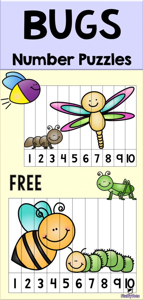 FREE Bugs Number Puzzle Games | For Preschool, PreK and Kindergarten.  Perfect for students to learn numbers 1-10.   Cheerful smiling bugs welcoming your kids, they will definitely love them!  #countingbugs #bugsprintables #PreschoolMath #LearningNumbers #PreschoolActivities #KidsLearning #Preschool #PreschoolThemes #mathcenter #kindergarten #homeschooling #math #counting Spring Themed Math Activities Preschool, Outside Bug Activities Preschool, Insect Circle Time Preschool, Bug Measuring Cards Free, Butterfly Literacy Activities Preschool, Bug Math Activities Preschool, Insect Math Activities For Preschool, Bug Printables Free, Bugs Preschool Activities
