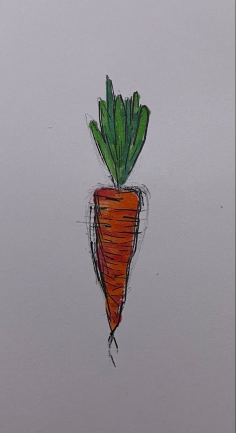 Tela, How To Draw A Carrot, Carrots Drawing, Carrot Doodle, Carrot Sketch, Easter Drawing Ideas, Carrot Tattoo, Carrot Painting, Carrot Drawing