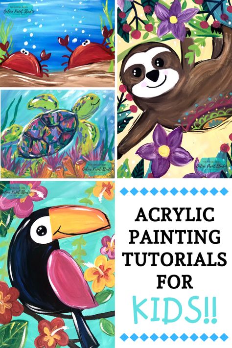 Easy to follow Online Video Painting Tutorials for Kids! These Art Lessons for Kids are perfect for all the moms out there who need something fun and creative for their kids! Step-by-Step Acrylic Painting Video Tutorial for Kids #kidpaintingideas #thesocialeaselonlinepaintstudio #learntopaint Kid Painting Ideas Kids Activities Kids Art Party Painting Tutorials Kids Art Projects Learn How to Paint for Beginners Kid Craft Ideas Kids Camp Activities Easy Acrylic Painting on Canvas Acrylic Painting Tela, Back To School Painting Ideas, How To Paint For Beginners Step By Step, Kids Paint Birthday Party, Summer Canvas Painting Ideas Kid Art, Easy Kids Canvas Painting Ideas, Canvas Painting For Kids Easy, Easy Acrylic Painting Ideas Step By Step, Easy Painting For Kids On Canvas