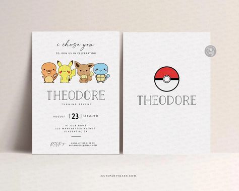 Modern Minimalist Pokemon Birthday Invitation - Digital Download – Cute Party Dash Pokemon Birthday Invites, Pokemon Invitation, Pokemon Invitations, Second Birthday Boys, Pokemon Themed Party, Pokemon Birthday Party, Kids Themed Birthday Parties, Fun Party Themes, Birthday Themes For Boys