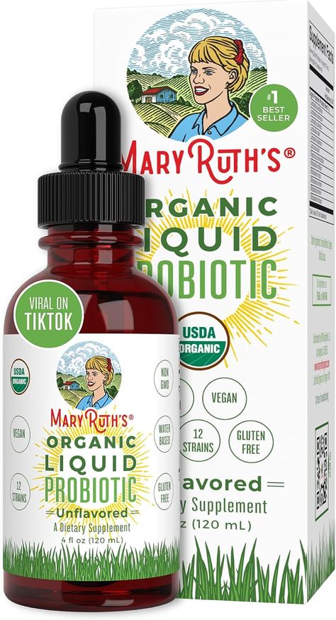 MaryRuth's USDA Organic Liquid Probiotics | Improves Immune Function for Men | Women & Kids | 12 Live Strains Flora w/Acidophilus Probiotic | Vegan | Non-GMO | 4 Fl Oz Women Probiotics, Liquid Probiotics, Probiotics For Men, Probiotics For Kids, Mary Ruth, Probiotics For Women, Healthy Microbiome, Liquid Vitamins, Best Probiotic