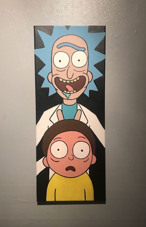 Rick and Morty canvas Painting Room, Disney Canvas Art, Trippy Painting, Hippie Painting, Simple Canvas Paintings, Cute Canvas Paintings, Canvas Drawings, Cartoon Painting, Cute Paintings