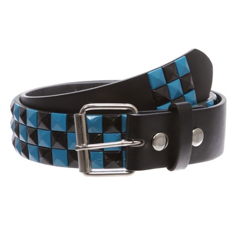 PRICES MAY VARY. Snap on, interchangeable roller buckle Azure Blue & Black checkerboard studs have rounded prongs on the backs to prevent snagging on pants like all studded belt owners know about. Material: synthetic leather with quality PU leather Width: 1 1/2" (38 mm) Sizing: This belt is measured from inside edge of buckle to the center hole, the 3rd hole from the tip end. order 2 inches larger than pants size for best fit. e.g. S 30"-32" fits pants size 28"-30"; M 33"~35" fits pants size 31" Scene Belt, Scene Pants, Scene Clothing, Scene Accessories, Cool Belt Buckles, Goth Accessories, Checker Board, Scene Outfits, Scene Fashion