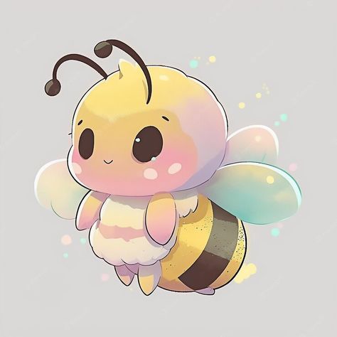 Kawaii Bee Drawing, Kawaii Bumble Bee, Cute Dragonfly Drawing, Bee Cute Art, Cute Honey Bee Drawing, Bee Cute Drawing, Bee Drawing Cute, Cute Bumble Bee Drawing, Bee Reference