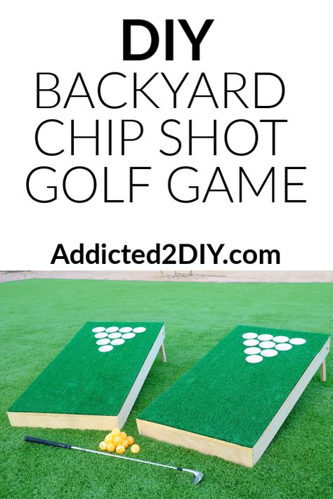 Learn how to make your own DIY chip shot golf game.  It's a fun backyard game that you can enjoy with the whole family.  For the grown-ups, you can even turn it into a fun game of beer pong golf! Games Like Cornhole, Mini Golf Diy How To Build, Golf Pong Boards Diy, Outdoor Game Storage, Backyard Beer Garden Ideas, Backyard Lawn Games, Golf Cornhole Boards Diy, Golf Chipping Game Diy, Chippo Golf Game Diy