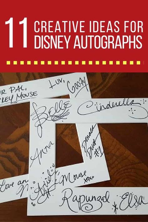 These photo mats with autographs are perfect for framing those Disneyland photos Ideas For Disney Characters To Sign, Disney Autograph Frame, Character Autograph Ideas, Disney World Autograph Ideas, Diy Autograph Book Disney, Disney Character Signatures, Disney Autograph Ideas, Autograph Ideas, Disney Characters Signatures