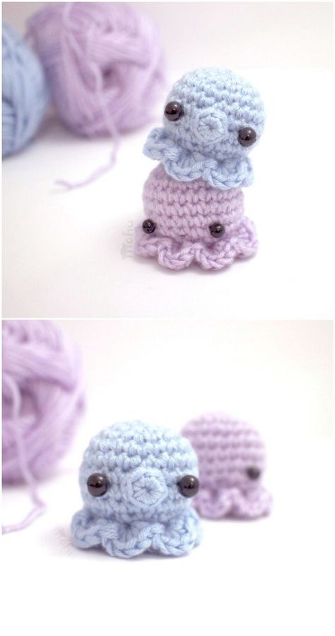 Cute Little Crocheted Octopus Space Crochet, Crochet Kawaii, Crochet Rainbow, Crochet Octopus, Pola Amigurumi, Crochet Design Pattern, Crochet Animals Free Patterns, Easy Crochet Projects, Beginner Crochet Projects